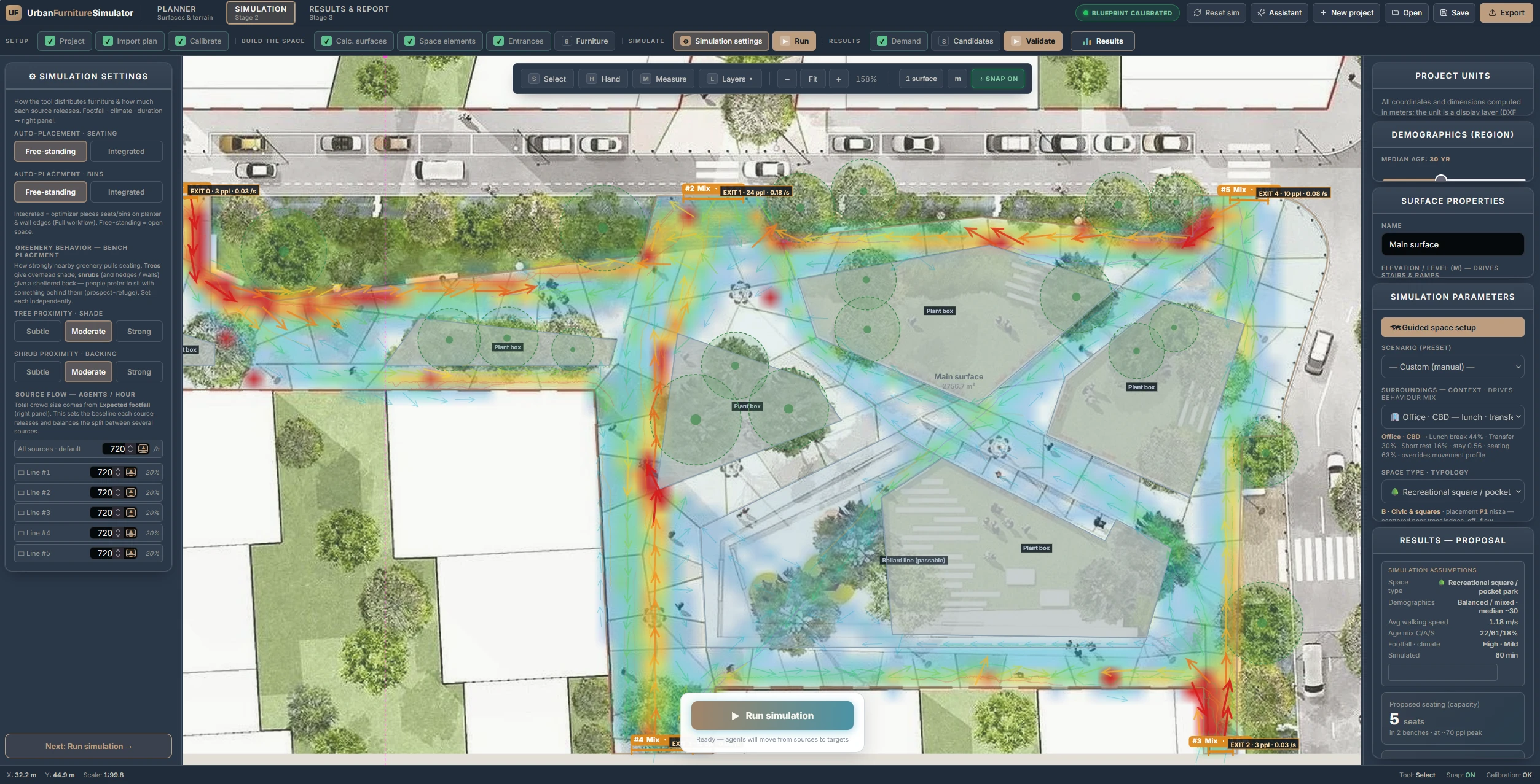 Urban Furniture Simulator — simulation interface